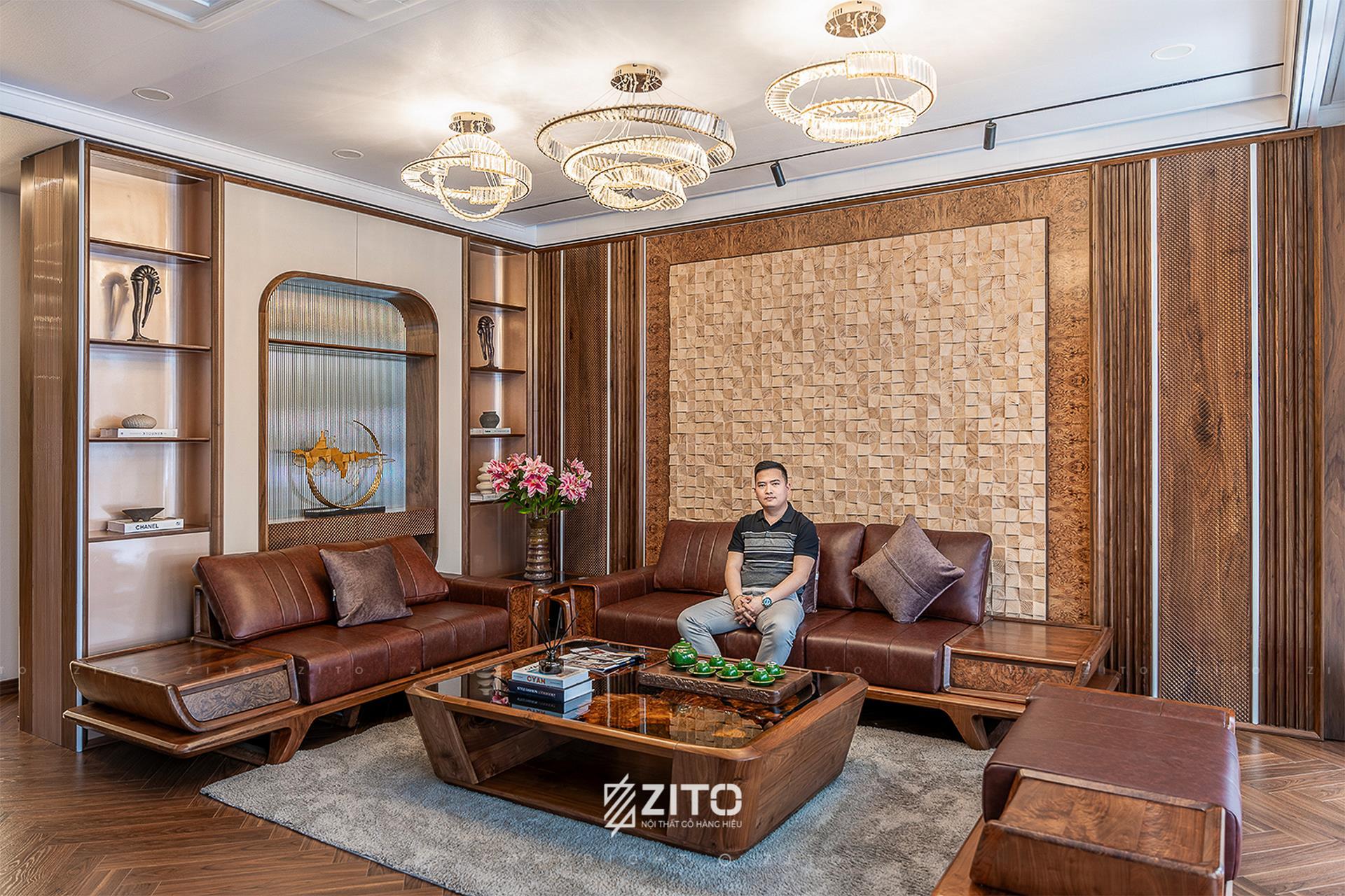 Sofa gỗ tự nhiên phòng khách biệt thự
